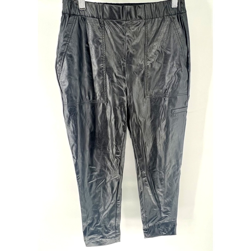 Lisse New York Womens Vegan Faux Leather Jogger Pants Black Small Elastic Waist